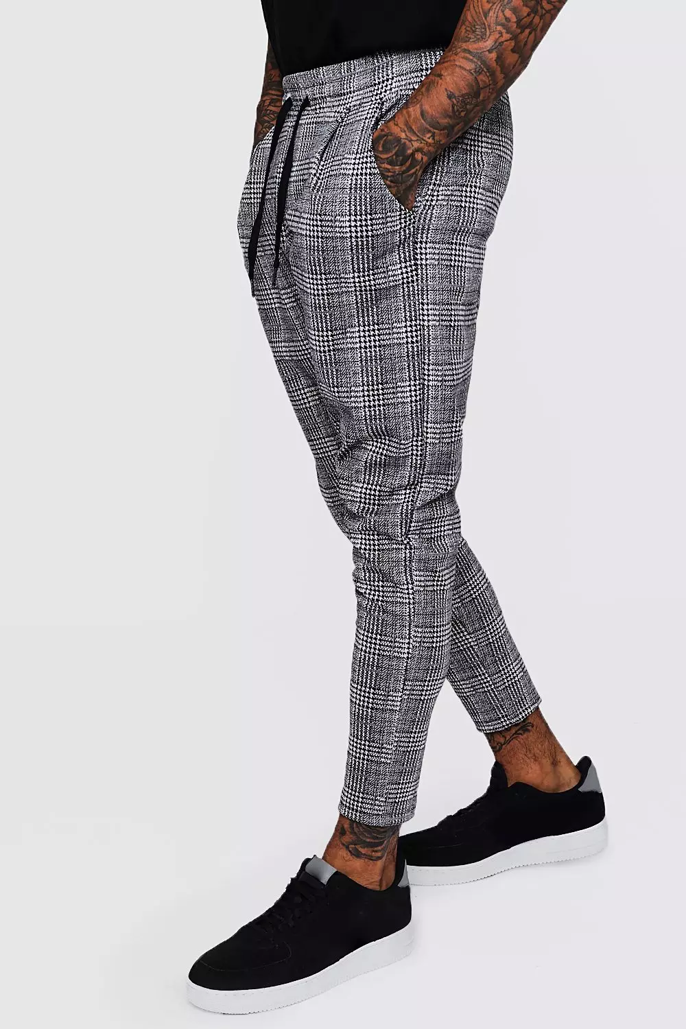 Mens smart cheap checked joggers